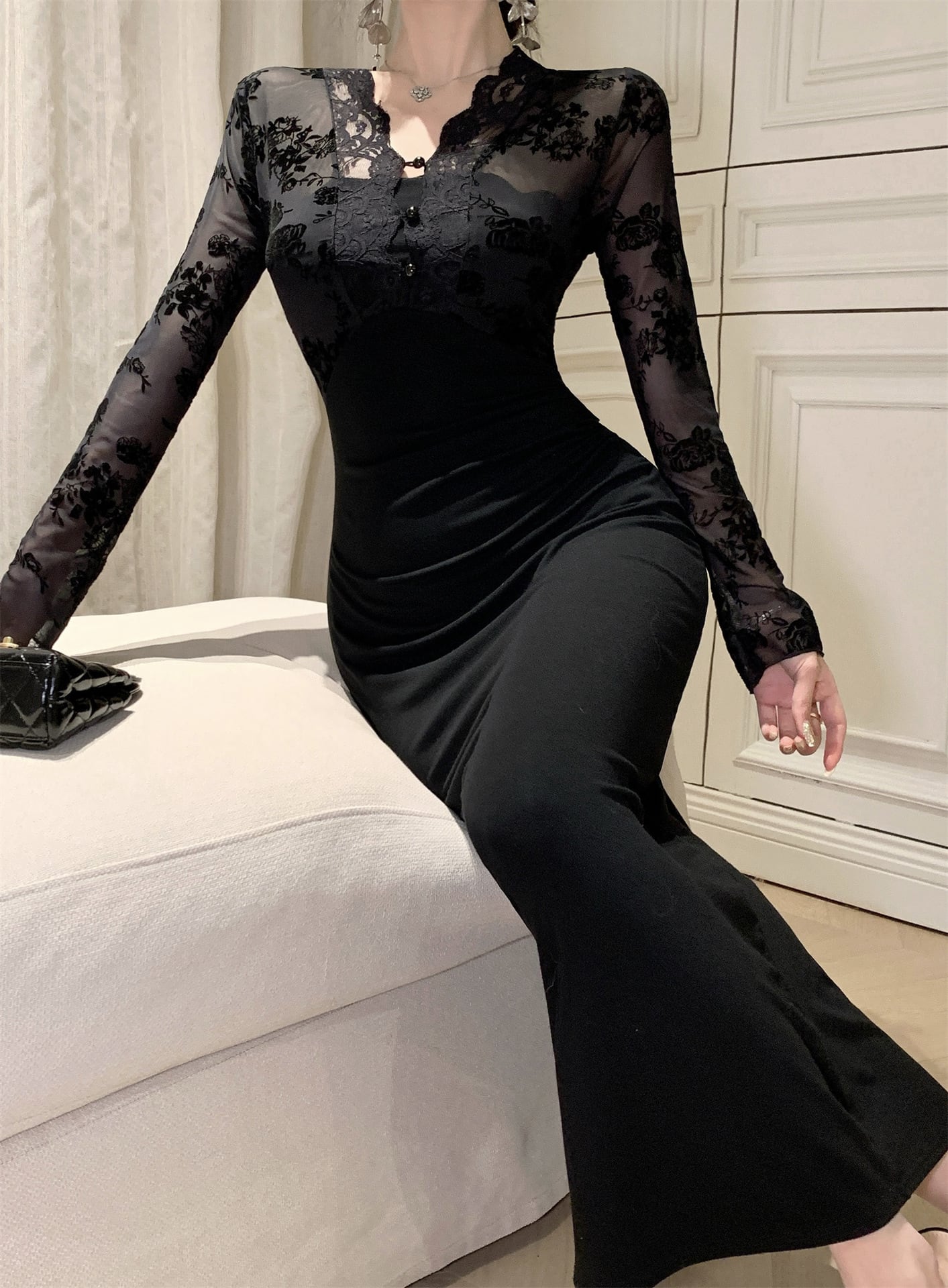 【dress】レース切り替えワンピース　M29431