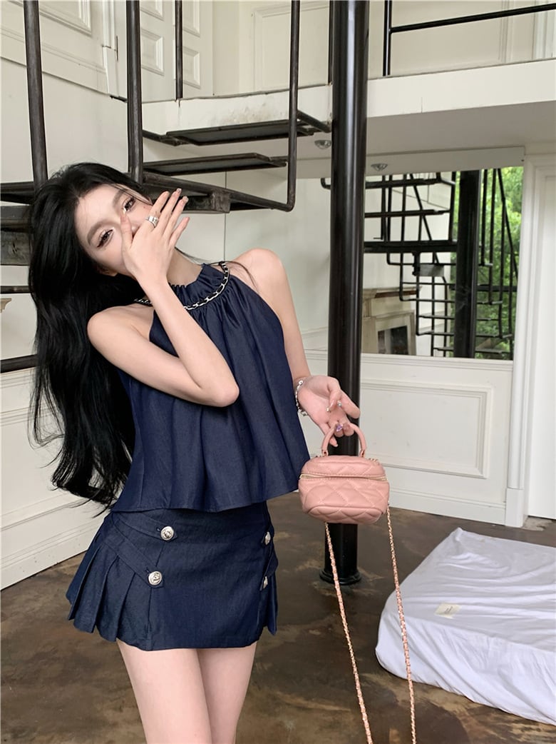 【set】デニムキャミソール+ギャザースカート２点セットG21347