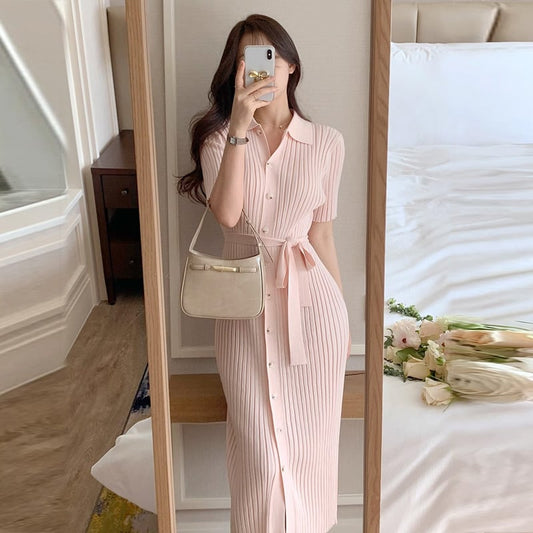 【dress】POLOネックニットワンピースF7416