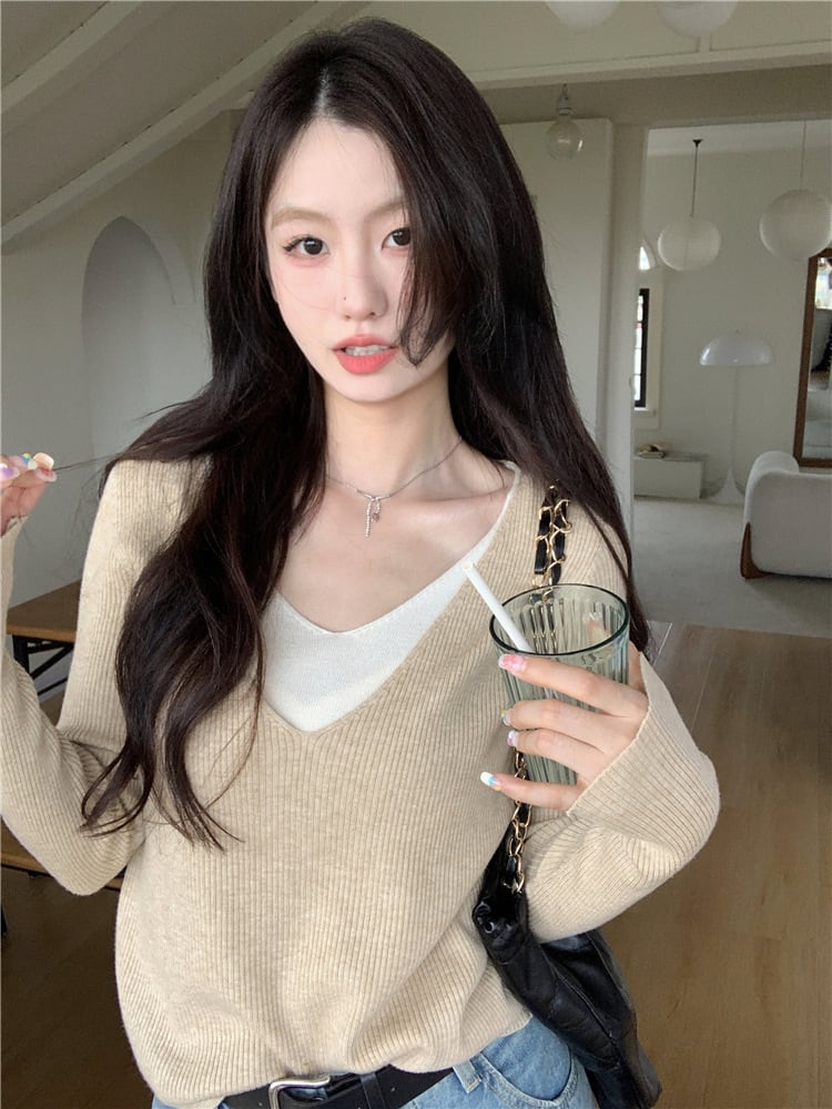 【tops】切り替え配色ニットトップス　M27236