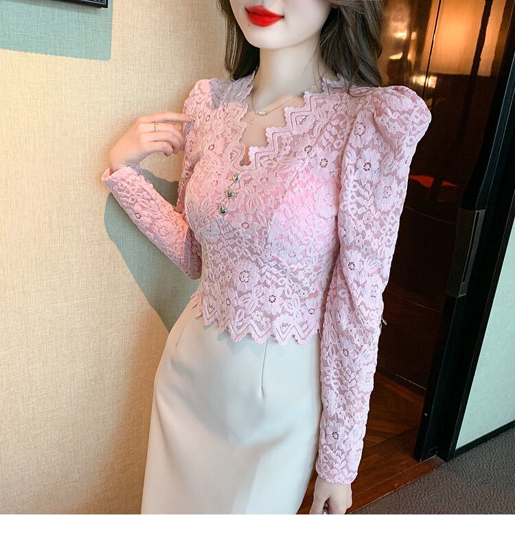 【tops】レースパフスリーブトップス　M18847