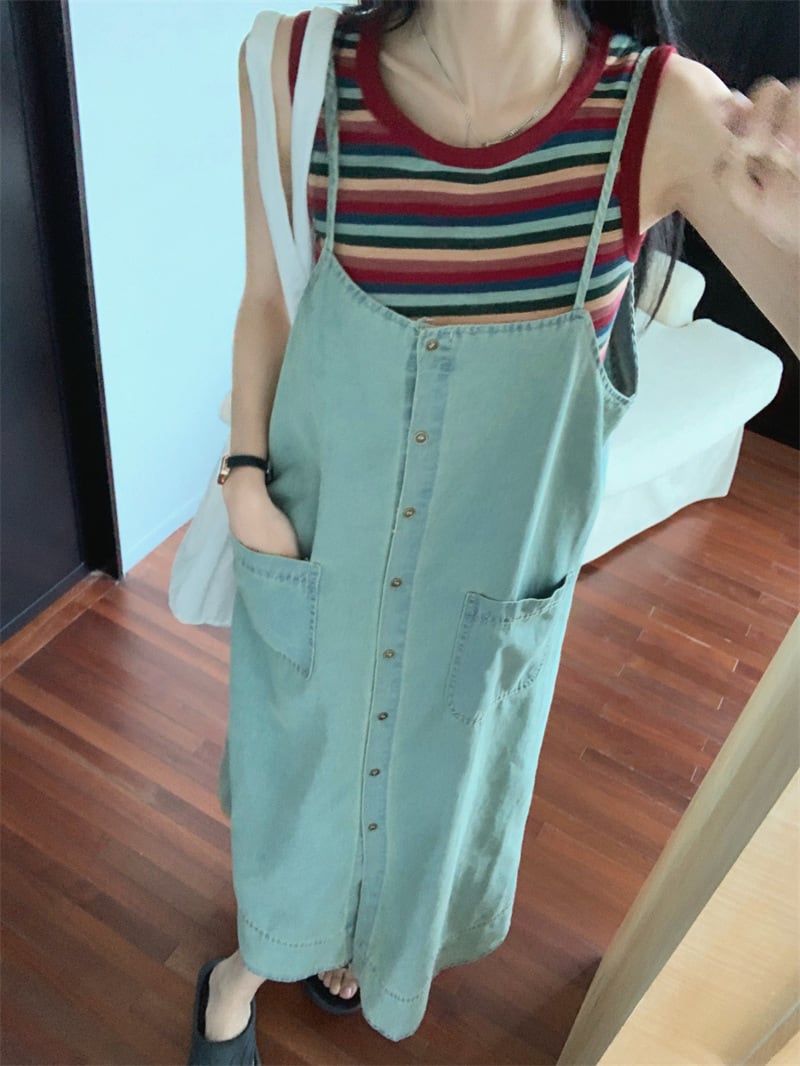 【set】ノースリーブTシャツ×デニムキャミワンピースセット　M24275