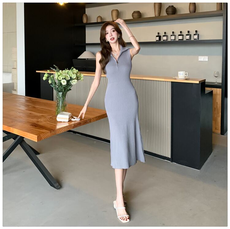 【dress】ファスナーノースリーブニットワンピース G21122