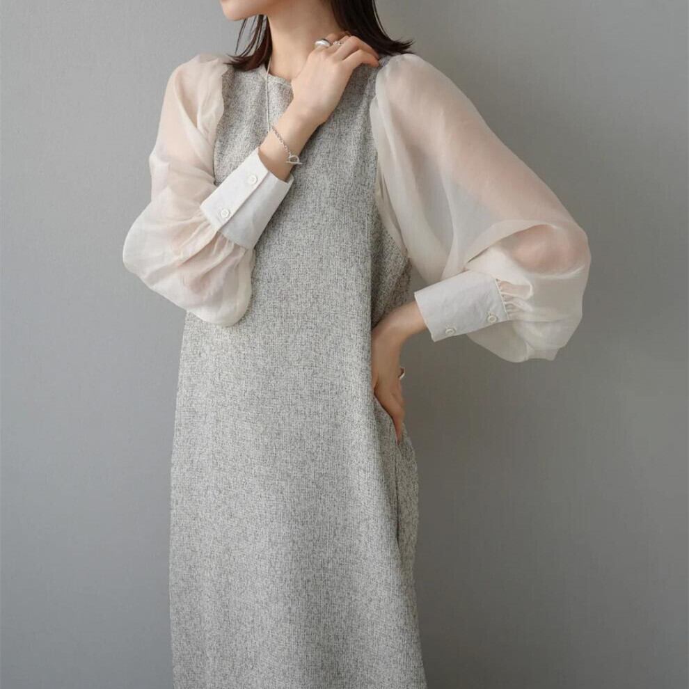 【dress】シアースリーブドッキングワンピース　N2964