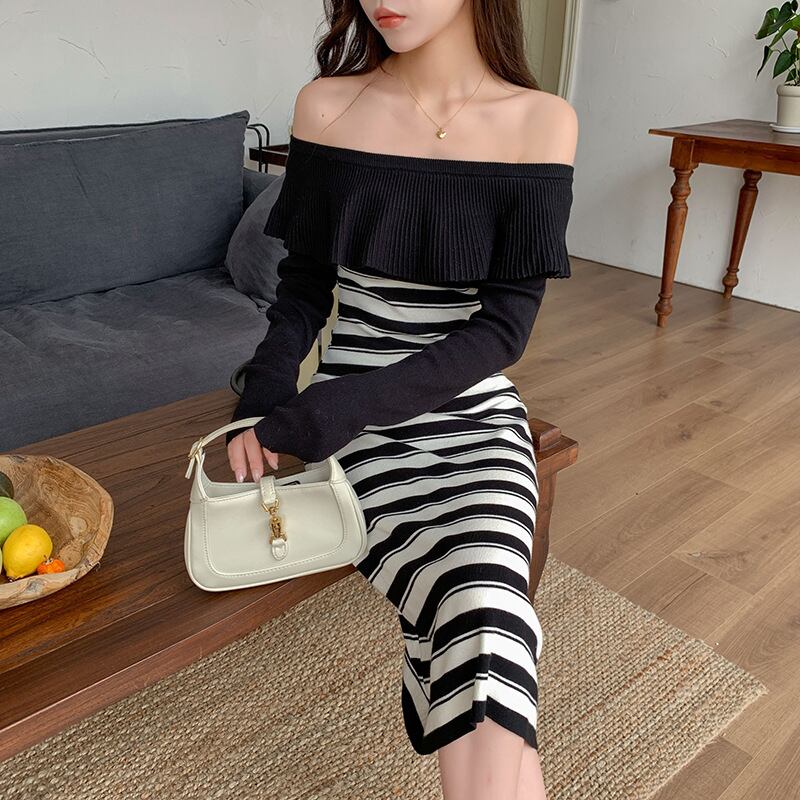【dress】ボーダー柄ニットワンピース　M18815