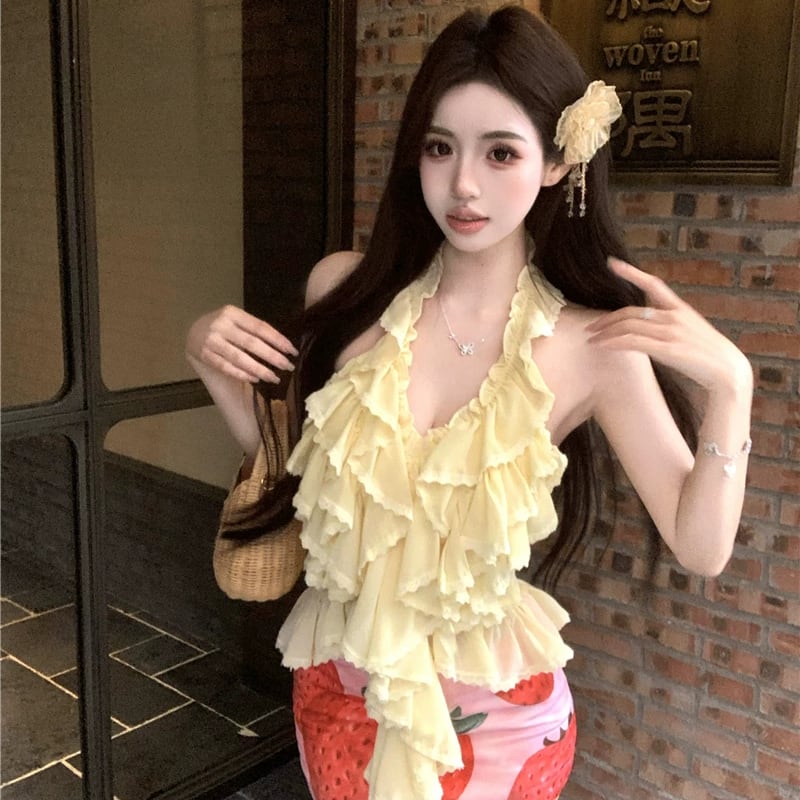 【tops】ホルターネックフリルトップス Q8527