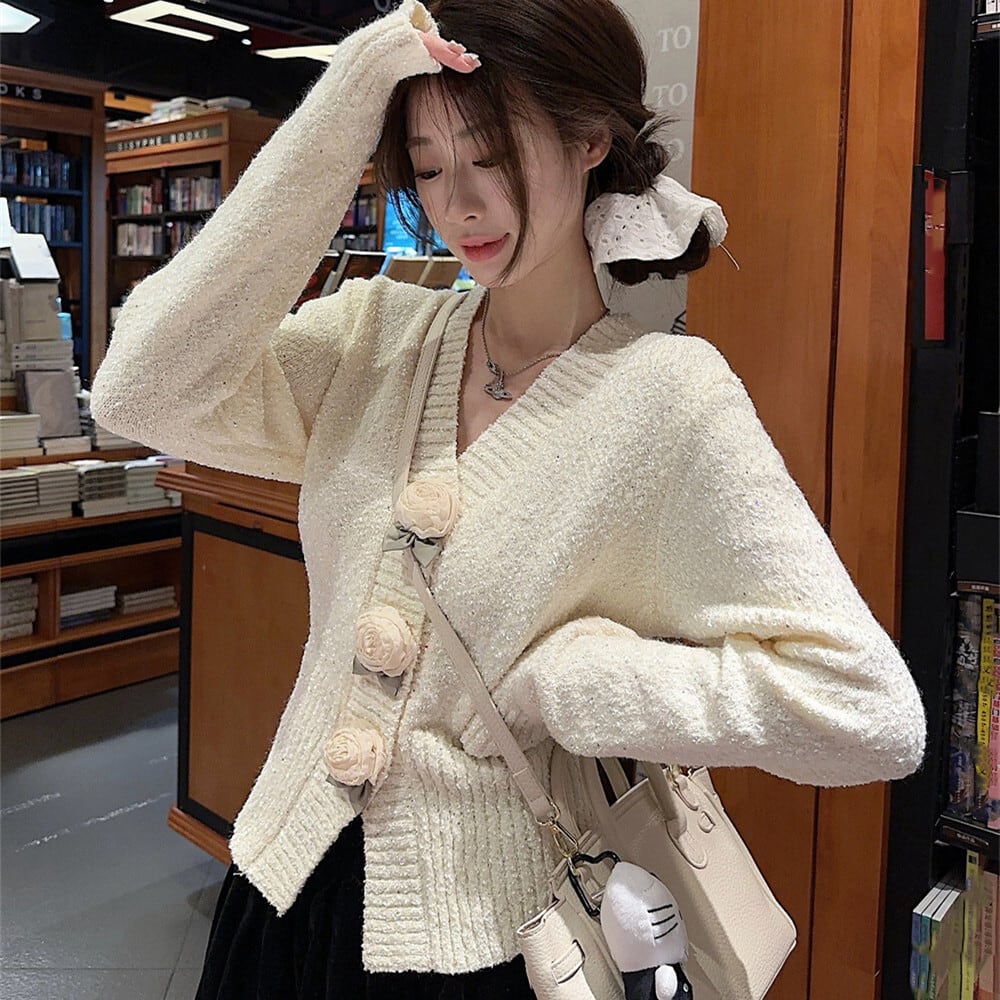 【outer】立体フラワーニットカーデ　M27668