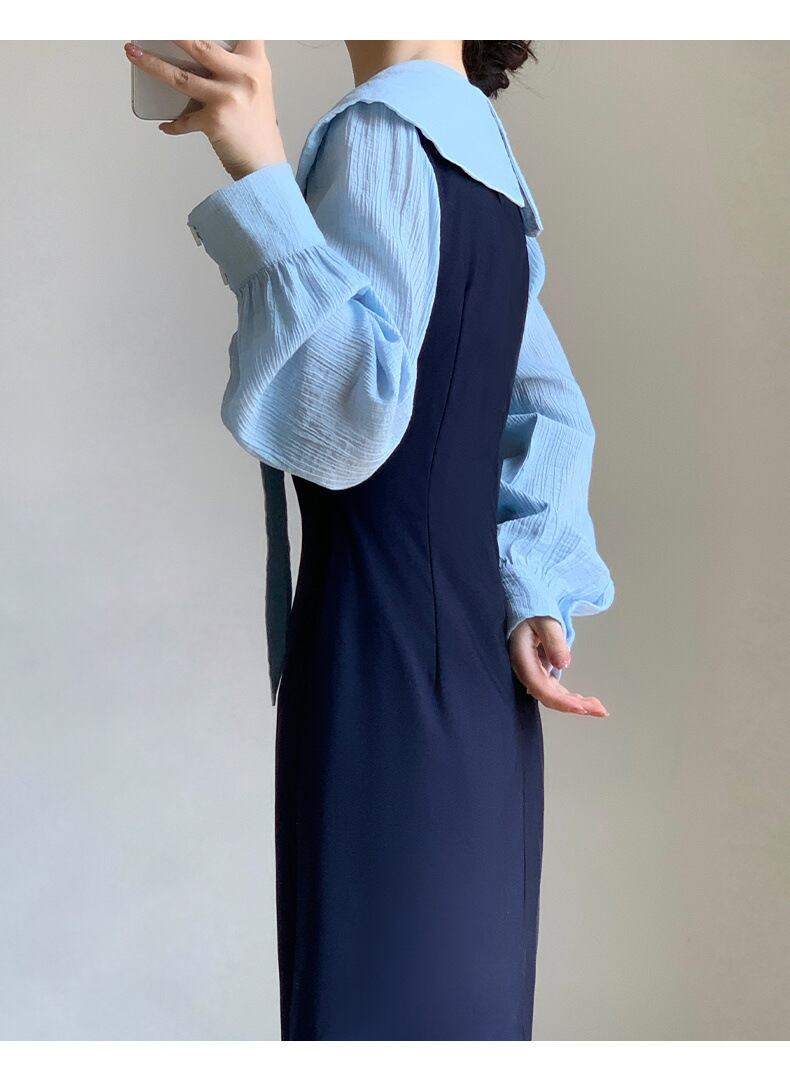 【dress】ネイビーカラー長袖ワンピース G20637