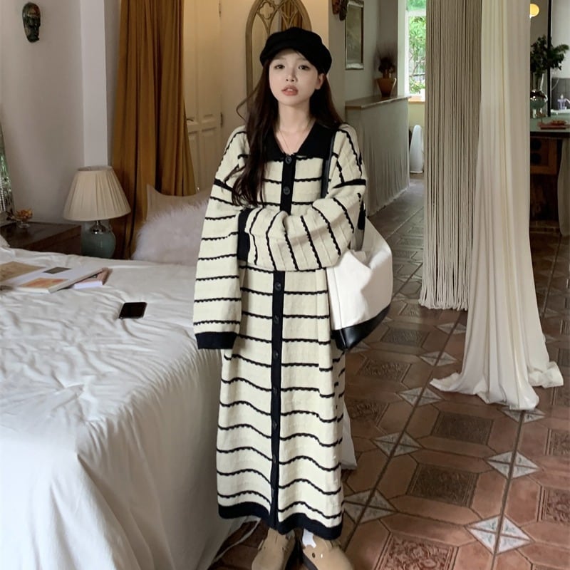 【dress】ボーダー柄ニットワンピース　M28643