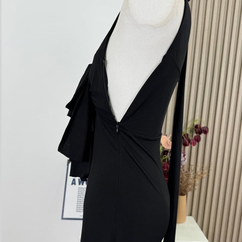 【dress】スカーフ付きノースリーブリボンロングワンピース Q7817