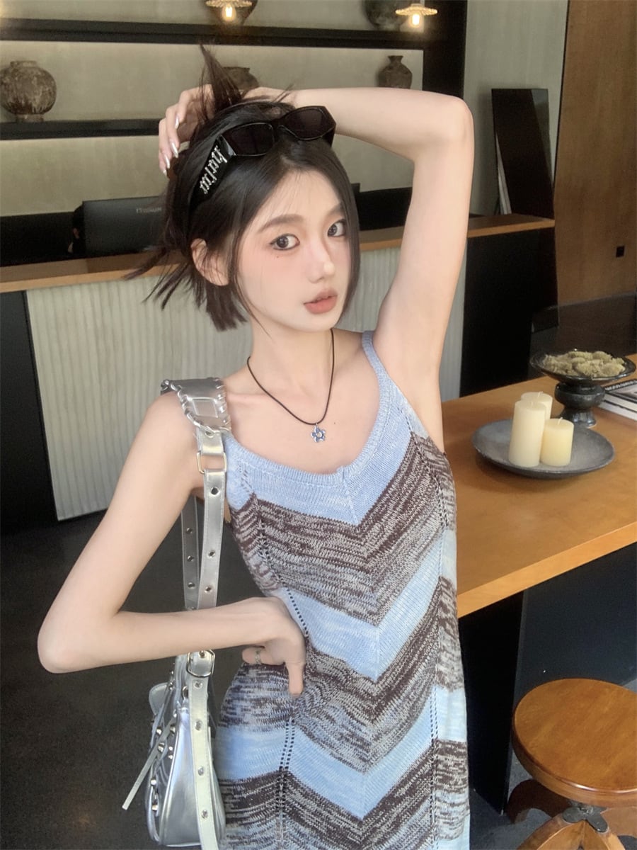 【dress】ストライプ柄ニットキャミワンピース G21561