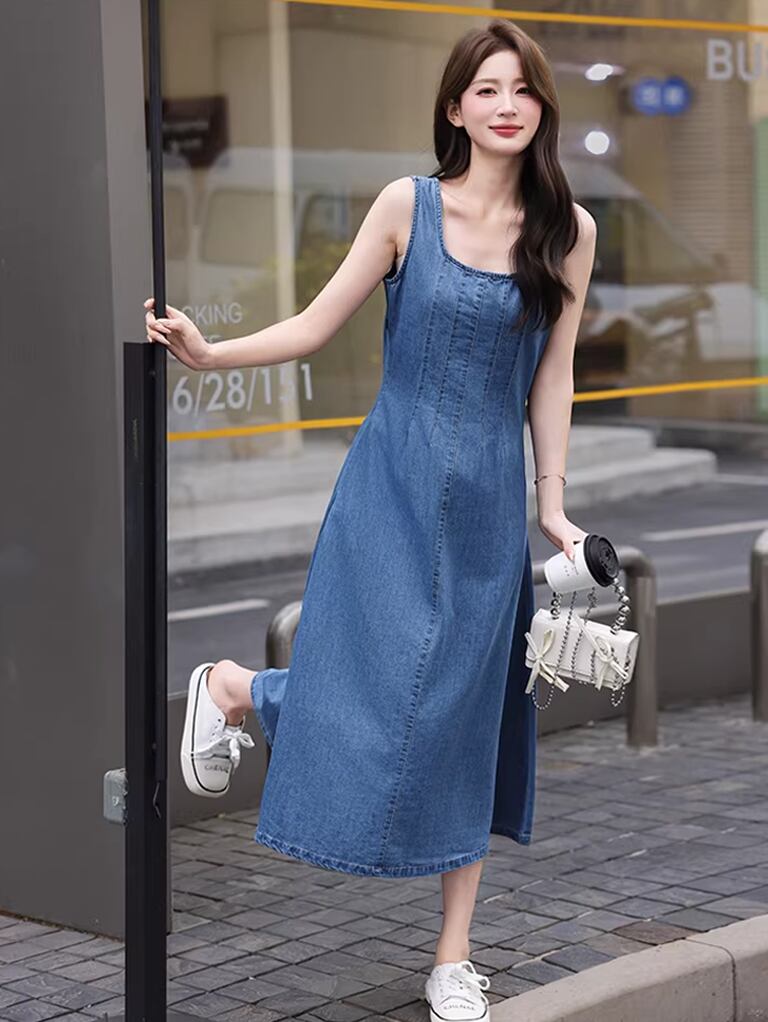 【dress】ロングデニムベストワンピース Q8423