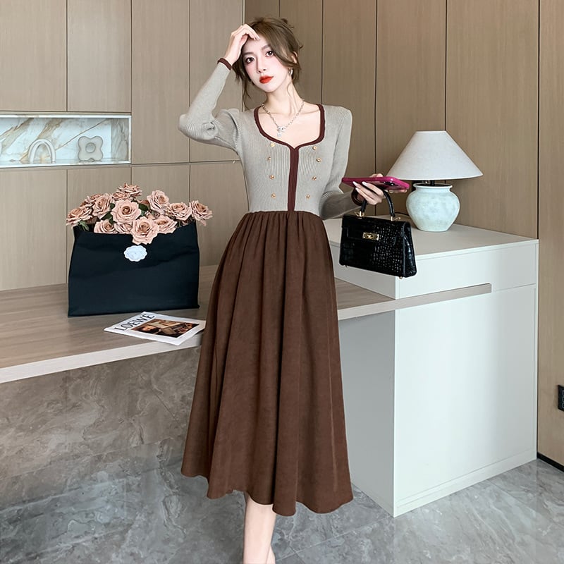 【dress】ニット切り替えワンピース　M25352