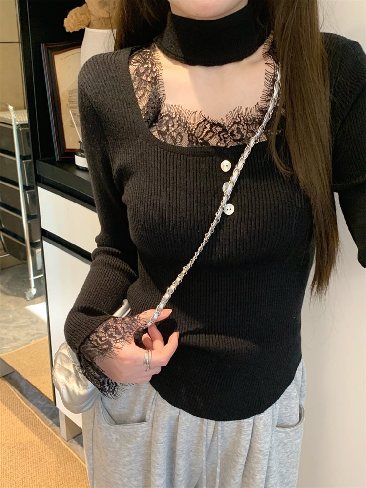【tops】レースニットトップス　M28418