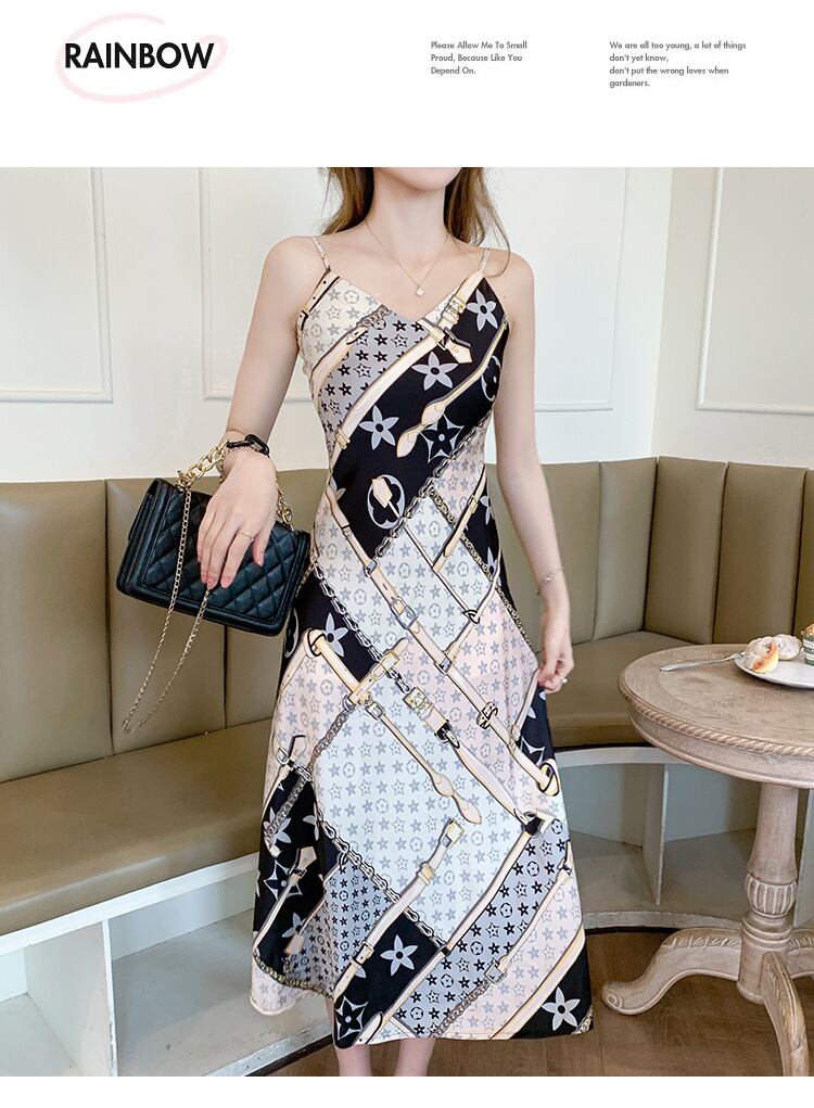 【dress】気質満点夏花柄Vネックキャミワンピース G8143