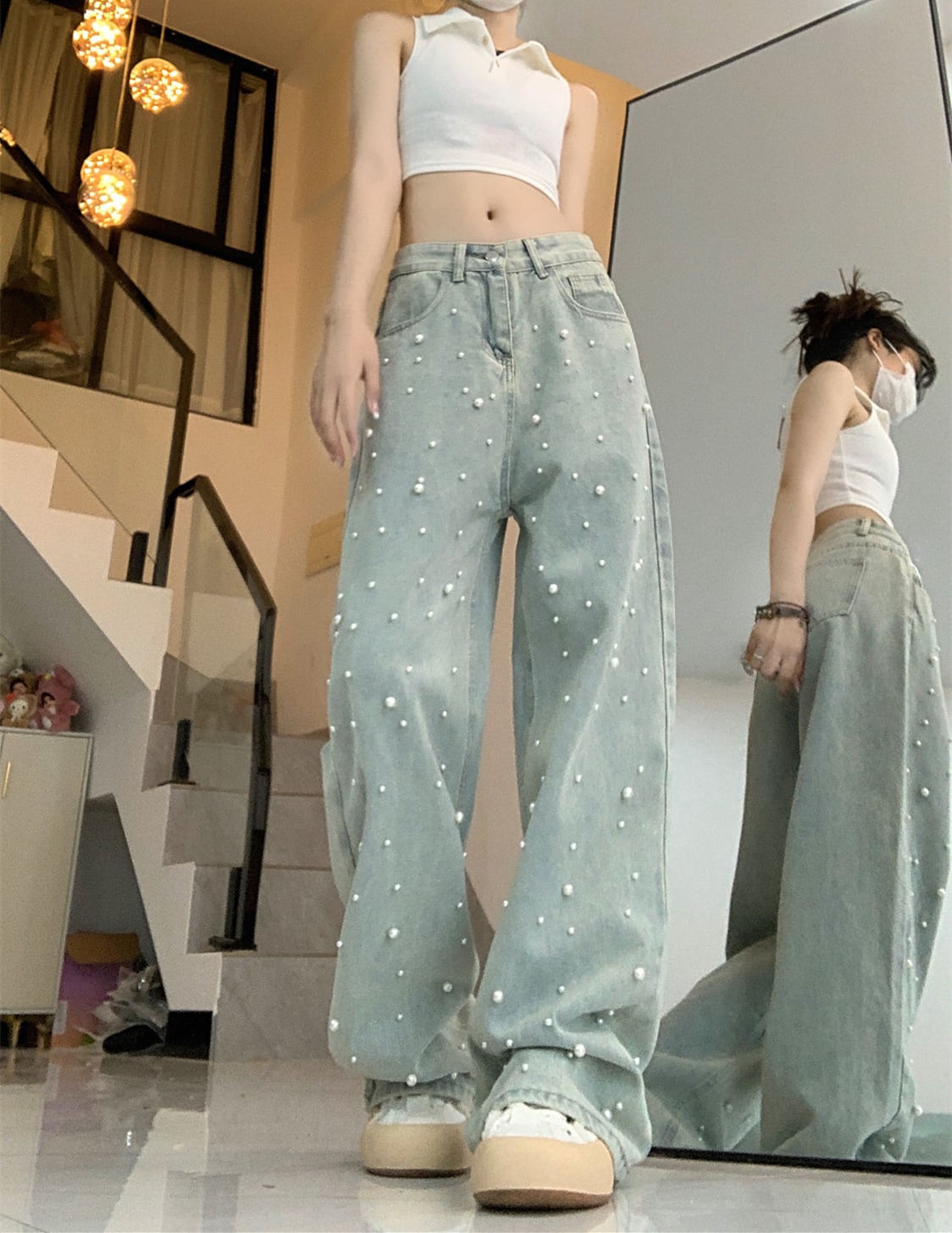 【bottoms】パールデニムガウチョパンツG20418