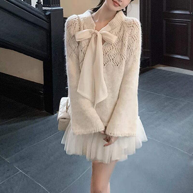 【tops】リボン付きニットセーター　M27302