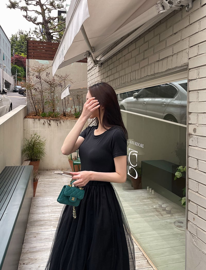 【dress】チュールドッキングワンピース　M24029