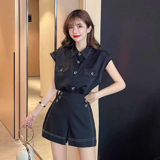 【set】ノースリーブトップス+ショートパンツ２点セットG20710