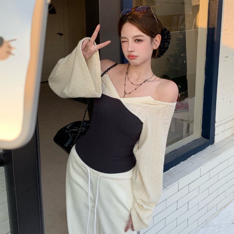 【tops】ドッキングニットトップス　M28440