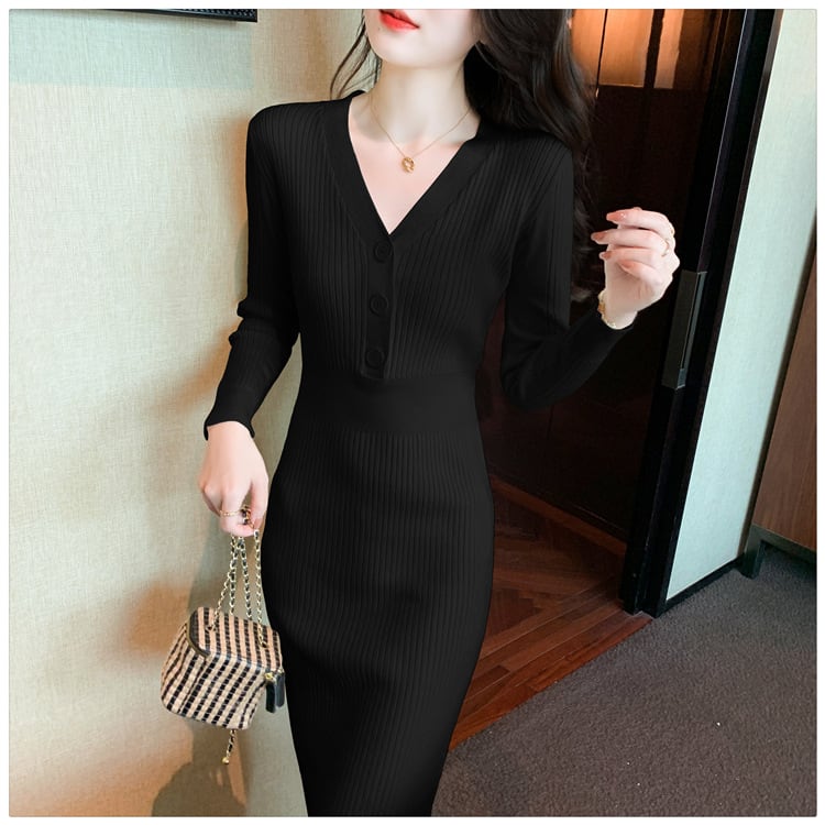 【dress】Vネックニットワンピース　M28210