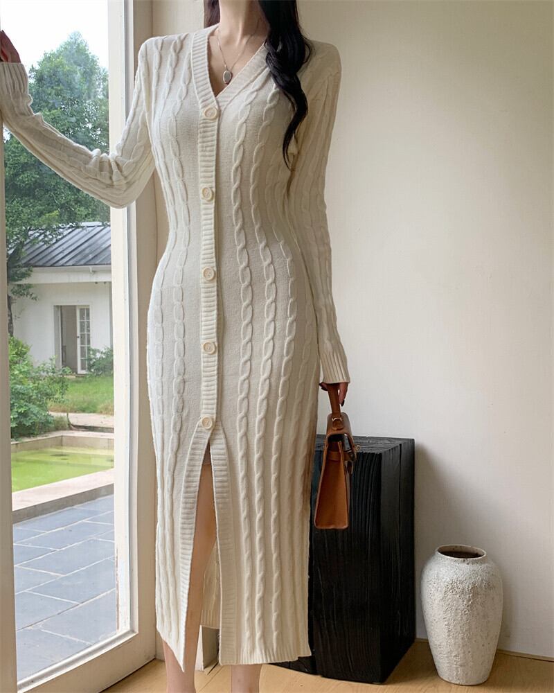 【dress】Vネックニットワンピース　M27377