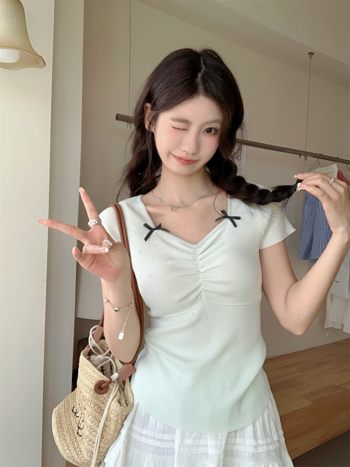【tops】リボン付きTシャツ　M24481