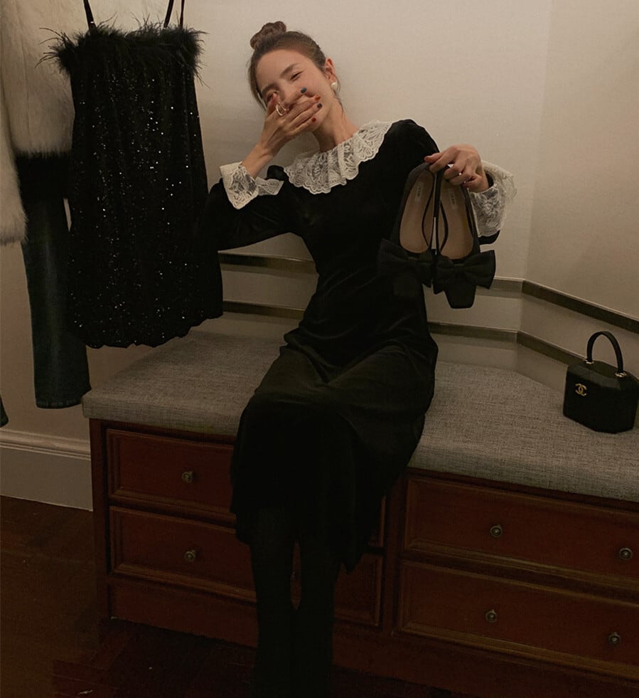【dress】バックオープンレースカラーデートワンピース　N2938