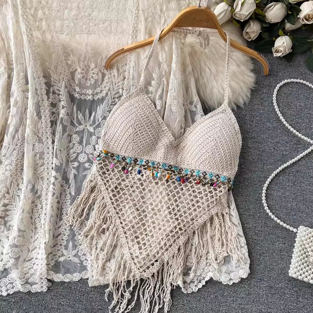 【set】カーディガン+フリンジキャミソール+ショートパンツ3点セットF7520