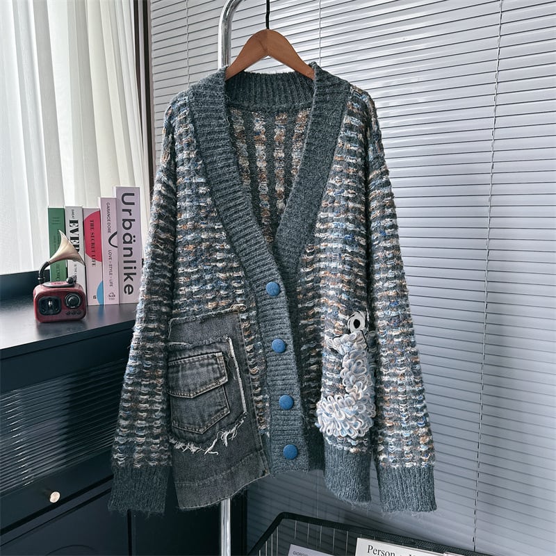 【outer】デニム切り替えニットカーデ　M25786