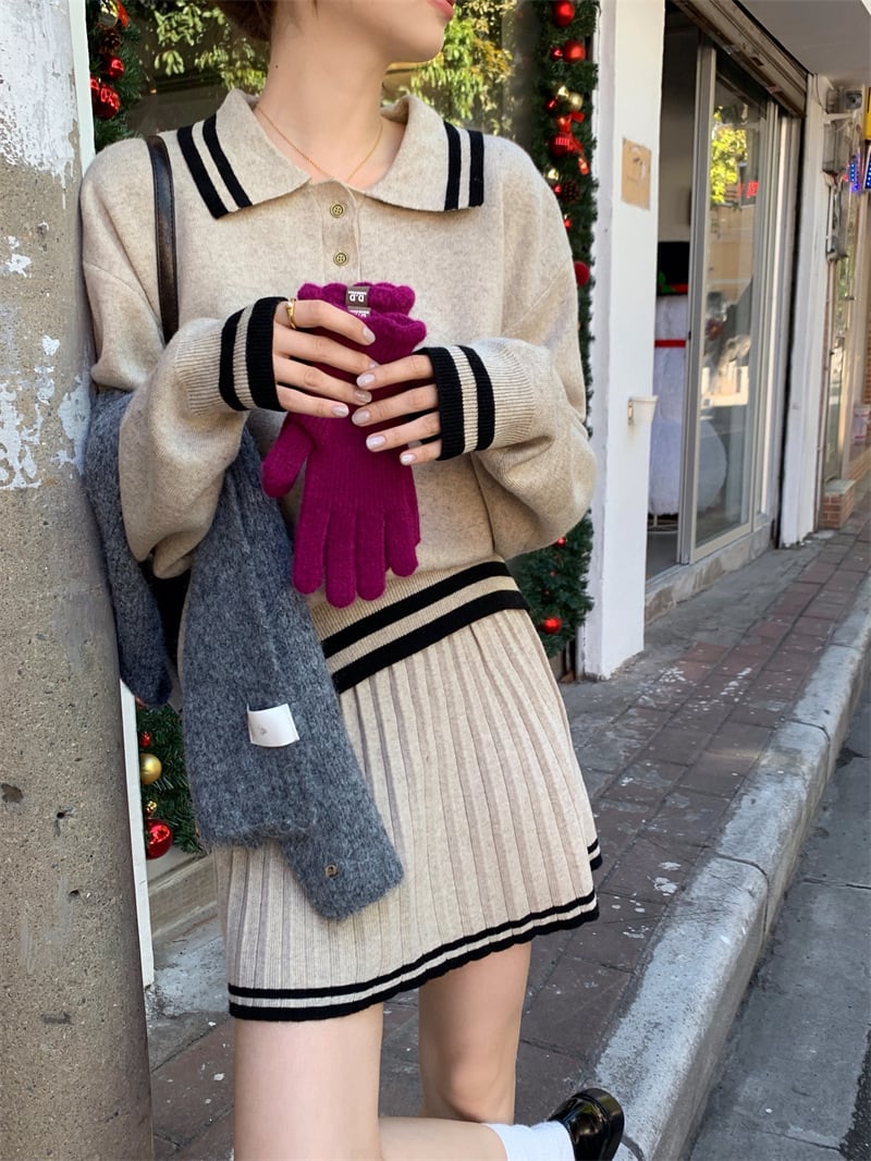 【set】POLOネックニットセーター×スカートセット　M26976
