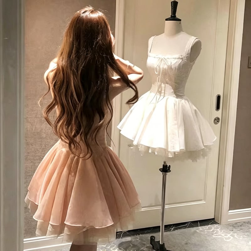 【dress】レースドッキングフレアワンピース Q8470