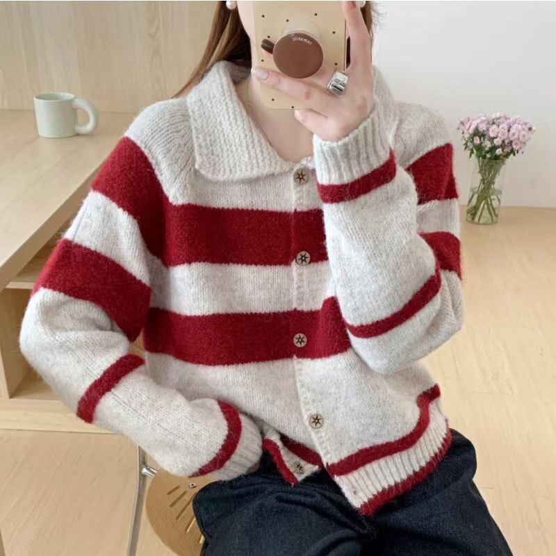 【outer】ボーダー柄ニットカーデ　M28610