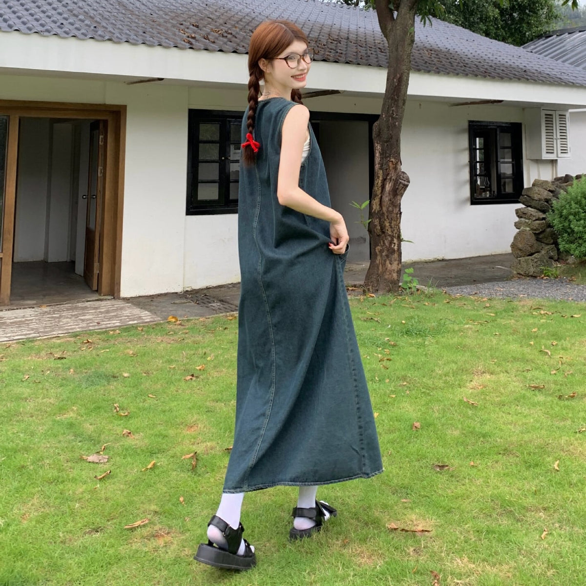 【dress】ノースリーブデニムワンピース　M25107