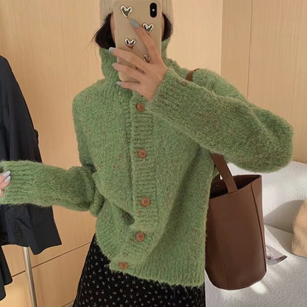 【outer】スタンドネックニットカーデ　M28753