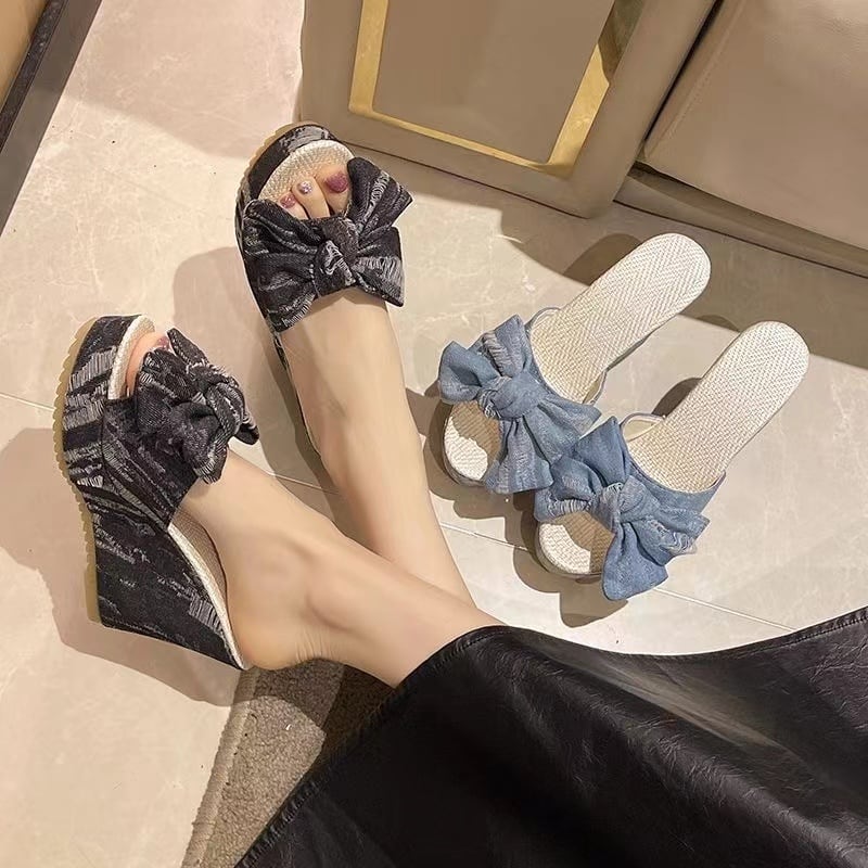 【Shoes】ウェッジヒールサンダルリボン付き  Ｋ0126