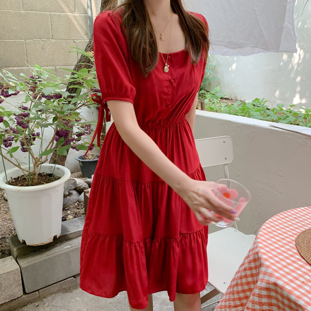 【dress】美人度アップ!気質満点スクエアネックスウィート着痩せワンピース