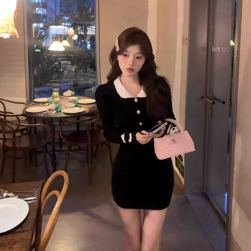 【dress】ピーターパンカラーニットワンピース Q7222