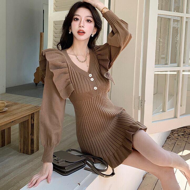 【dress】フリルニットワンピース　M28791