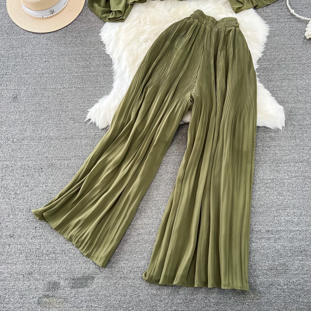 【set】シフォントップス+ガウチョパンツ２点セットG20355