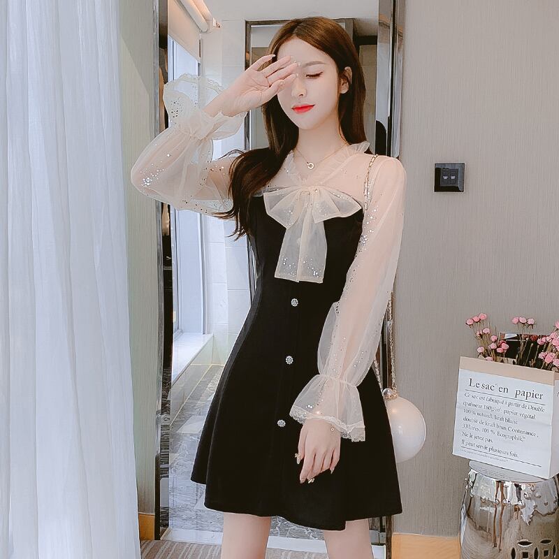 【dress】好感度UP!気質満点レトロスウィート長袖2021新作秋着痩せワンピース G1734