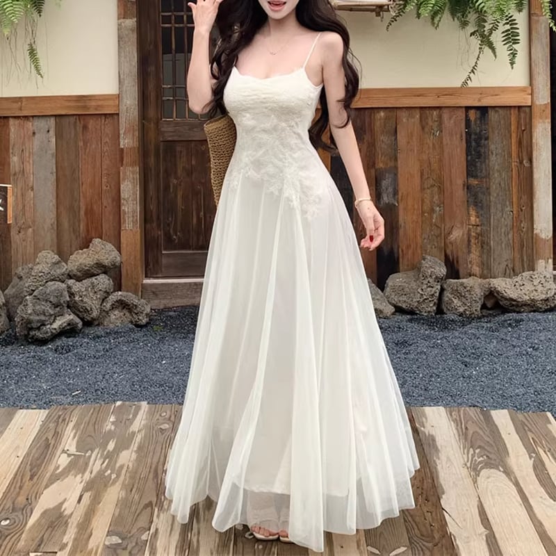 【dress】レースロングキャミワンピース Q8208