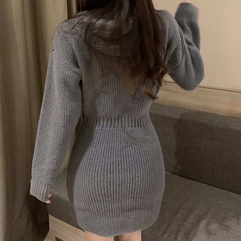 【dress】フード付きニットワンピース　M25351