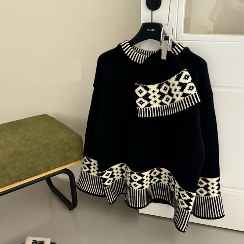 【tops】帽子付きニットトップス　M26769