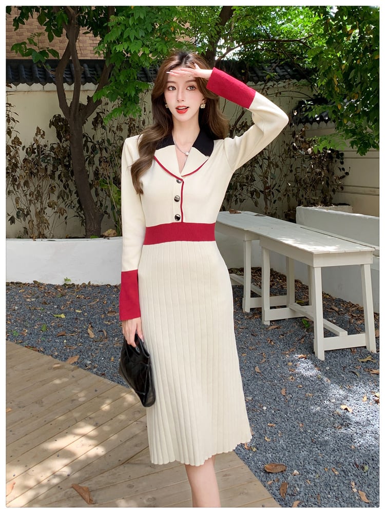 【dress】配色ニットワンピース　M25706