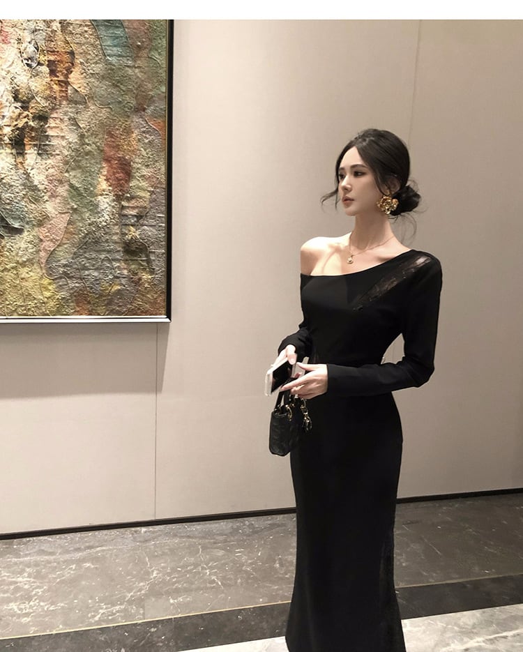 【dress】オフショルダーレース切り替えワンピース　M28707