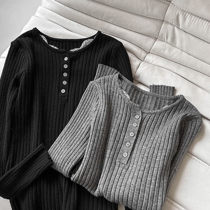 【tops】レースドッキングニットトップス Q6969