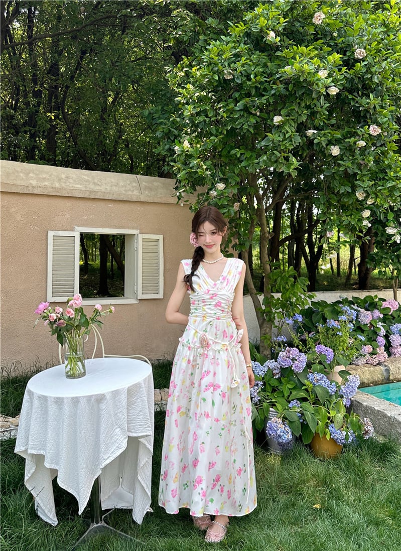 【dress】Vネックプリントワンピース　M24584