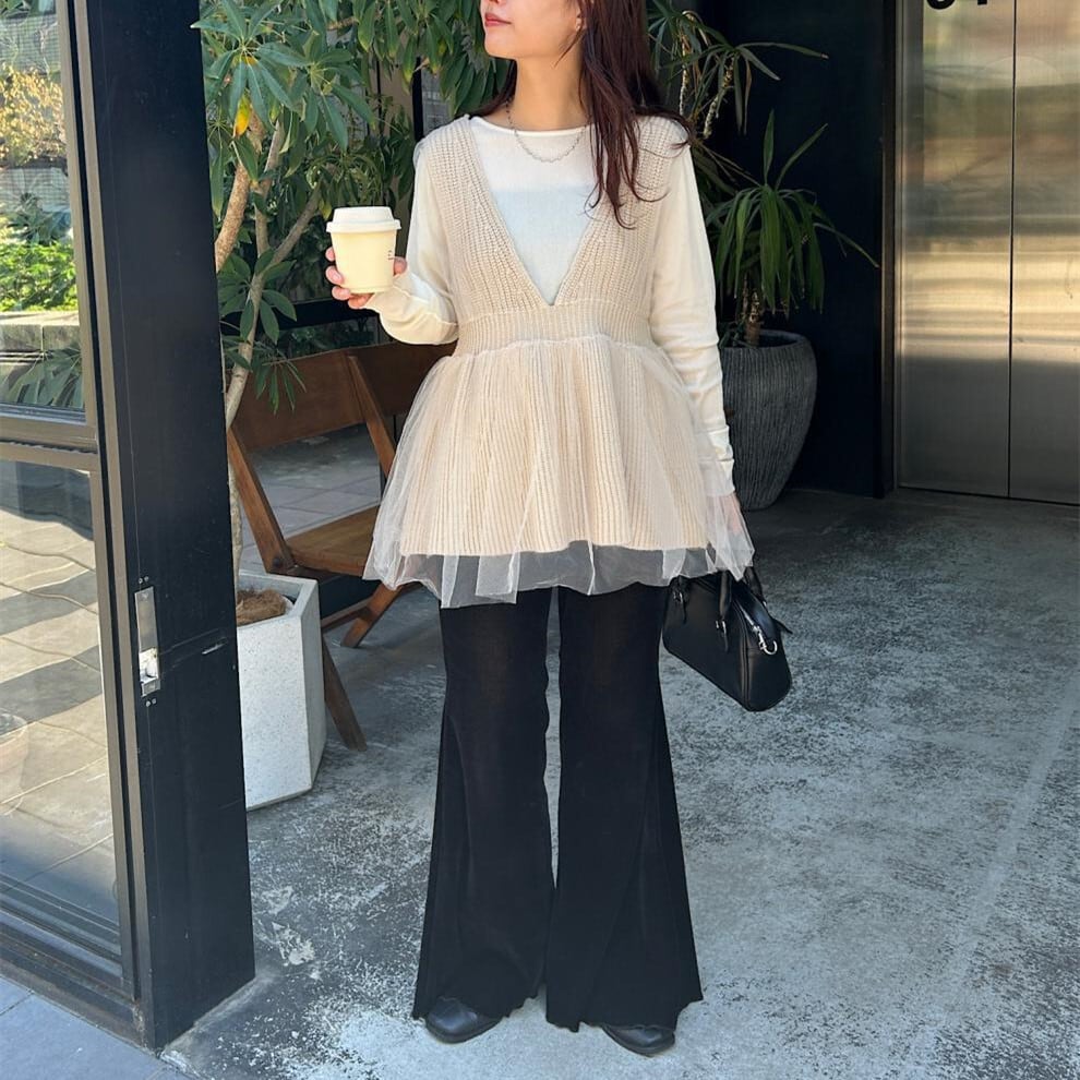 【tops】Vネックチュールコンビニットベスト　M28580