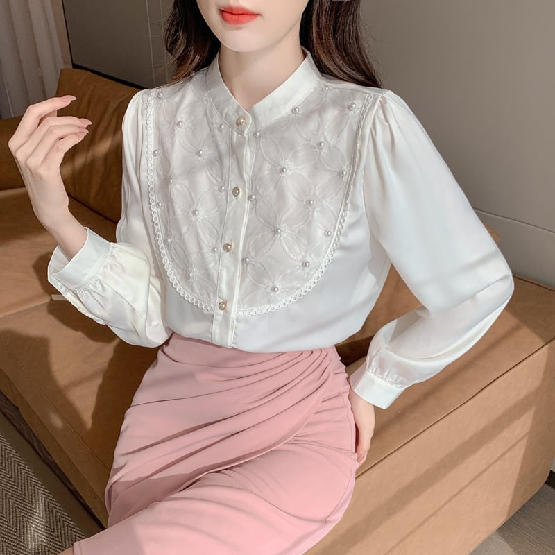 【tops】パールシャツトップス　M29377